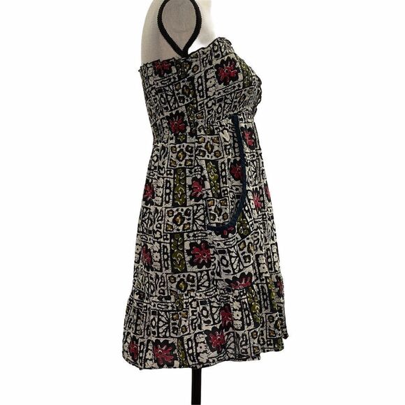 ABSTRACT Cartoon Floral Strapless Button Dress - Picture 5 of 9